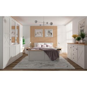 wohnli-moebel-suche-800001473790-1 SCHRANK 4 Türen Victoria Weiß und Holz Holzwerkstoff Petits-meubles Möbel > Schränke > Kleiderschränke Weiß