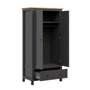 wohnli-moebel-suche-800001473794-1 SCHRANK 2 Türen Duck Anthrazitgrau und Holz Holzwerkstoff Petits-meubles Möbel > Schränke > Kleiderschränke Grau