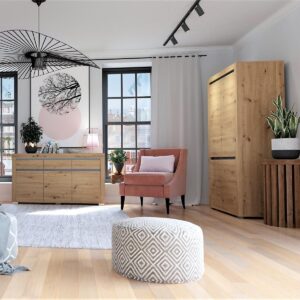 SCHRANK 2 Türen Kasla Holz und Anthrazitgrau Holzwerkstoff Petits-meubles Möbel > Schränke > Kleiderschränke Grau