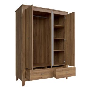 wohnli-moebel-suche-800001473825-1 SCHRANK 3 Türen Raya Holz Holzwerkstoff Petits-meubles Möbel > Schränke > Kleiderschränke Braun