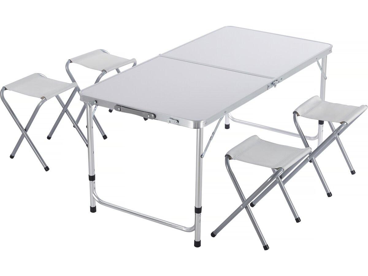 wohnli-moebel-suche-800001474803 Wohnli Möbelsuche - GARTEN-ESSMÖBELENSEMBLE ensembe table de camping et 4 tabourets pliants - 125 x 60 cm - blanc weiss