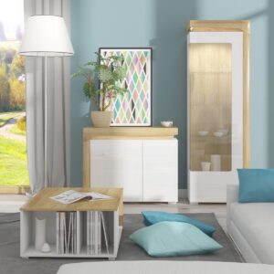 wohnli-moebel-suche-800001477134-1 VITRINE Teo Weiß und Holz Holzwerkstoff Petits-meubles Möbel > Schränke > Vitrinen Weiß