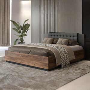 BETT 160/200 Alec Dunkles Holz und Schwarz Holzwerkstoff Petits-meubles Möbel > Betten Schwarz