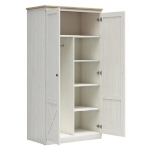 wohnli-moebel-suche-800001480150-1 SCHRANK 2 Türen Victoria Weiß und Holz Holzwerkstoff Petits-meubles Möbel > Schränke > Kleiderschränke Weiß