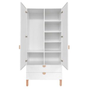 wohnli-moebel-suche-800001480166-1 SCHRANK 2 Türen Laurie Weiß und Holz Holzwerkstoff Petits-meubles Möbel > Schränke > Kleiderschränke Weiß