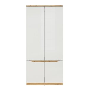 wohnli-moebel-suche-800001480176-1 SCHRANK 2 Türen June Weiß und Holz Holzwerkstoff Petits-meubles Möbel > Schränke > Kleiderschränke Weiß