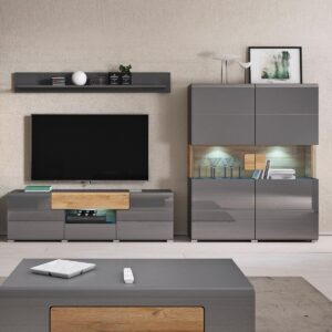 wohnli-moebel-suche-800001480435-1 GESCHIRRSCHRANK Jules Grau und Holz Holzwerkstoff Petits-meubles Möbel > Schränke > Vitrinen Grau