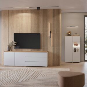 wohnli-moebel-suche-800001480438-1 GESCHIRRSCHRANK Liko Weiß und Holz Holzwerkstoff Petits-meubles Möbel > Schränke > Vitrinen Weiß