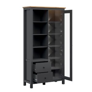 wohnli-moebel-suche-800001480457-1 GESCHIRRSCHRANK Duck Anthrazitgrau und Holz Holzwerkstoff Petits-meubles Möbel > Schränke > Vitrinen Grau