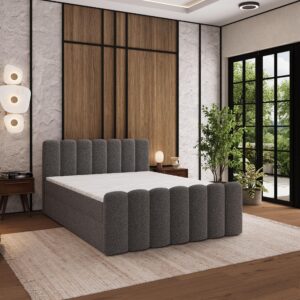 wohnli-moebel-suche-800001487899-1 BOXBETT CELLA 140x200 cm mit Matratze und Topper - Grau Holz MASSENO Möbel > Betten > Boxspringbetten Grau
