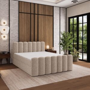wohnli-moebel-suche-800001487900-1 BOXBETT CELLA 180x200 cm mit Matratze und Topper - Beige Holz MASSENO Möbel > Betten > Boxspringbetten Beige