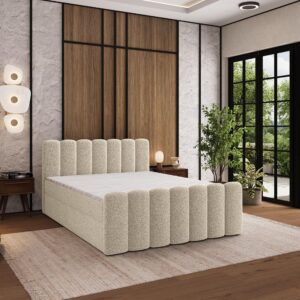 wohnli-moebel-suche-800001487903-1 BOXBETT CELLA 180x200 cm mit Matratze und Topper - Creme Holz MASSENO Möbel > Betten > Boxspringbetten Weiß