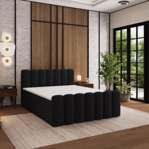 wohnli-moebel-suche-800001487906-1 BOXBETT CELLA 160x200 cm mit Matratze und Topper - Schwarz Holz MASSENO Möbel > Betten > Boxspringbetten Schwarz