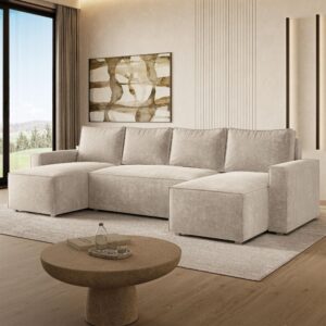wohnli-moebel-suche-800001487979-1 WOHNLANDSCHAFT ASPRA LM Creme Chenille mit Schlaffunktion Holz MASSENO Möbel > Sofas & Couches > Wohnlandschaften > Wohnlandschaften U-Form Weiß