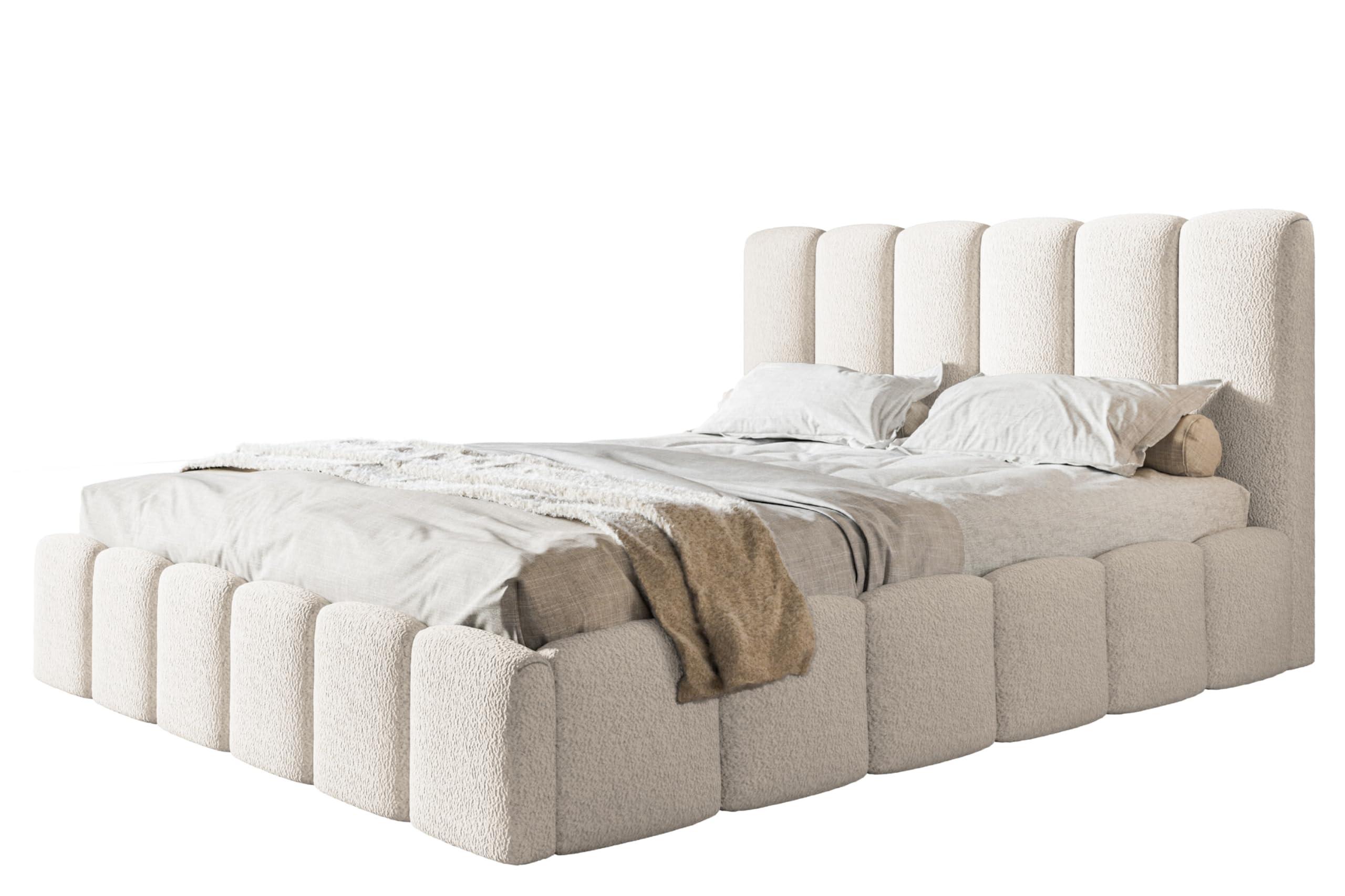 wohnli-moebel-suche-800001490283 Wohnli Möbelsuche - BETT 160x200 - Polsterbett mit Bettkasten und Metallrahmen - Modern Betten - Kuscheliger Catch-Me-Stoff - Kollektion Lucy - Weiß