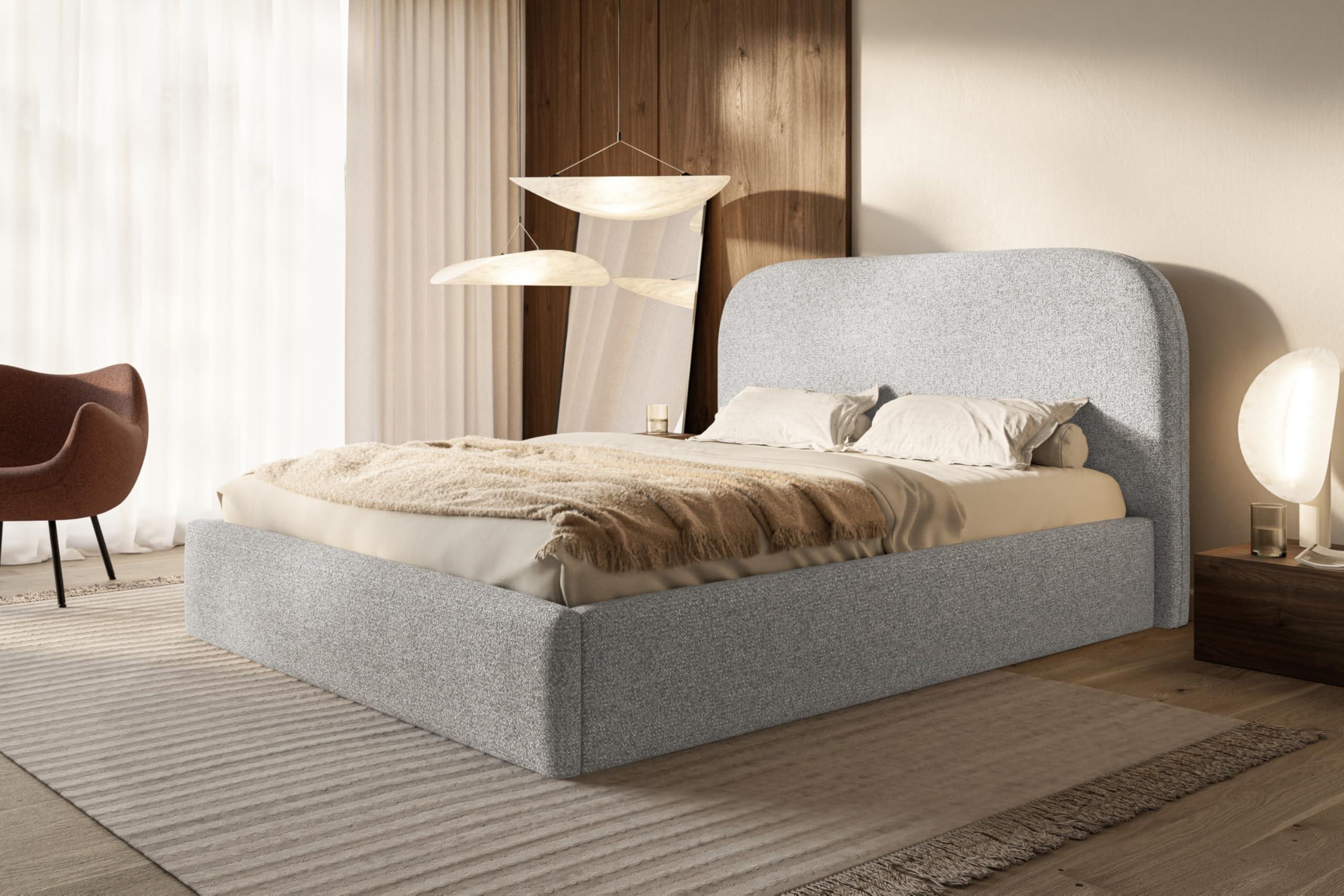 BETT 160x200 - Polsterbett mit Bettkasten und Metallrahmen - Modern Betten - Eleganter Puente-Stoff - Kollektion Verona - Grau Textil Alpi-Möbel Möbel > Betten > Polsterbetten Grau