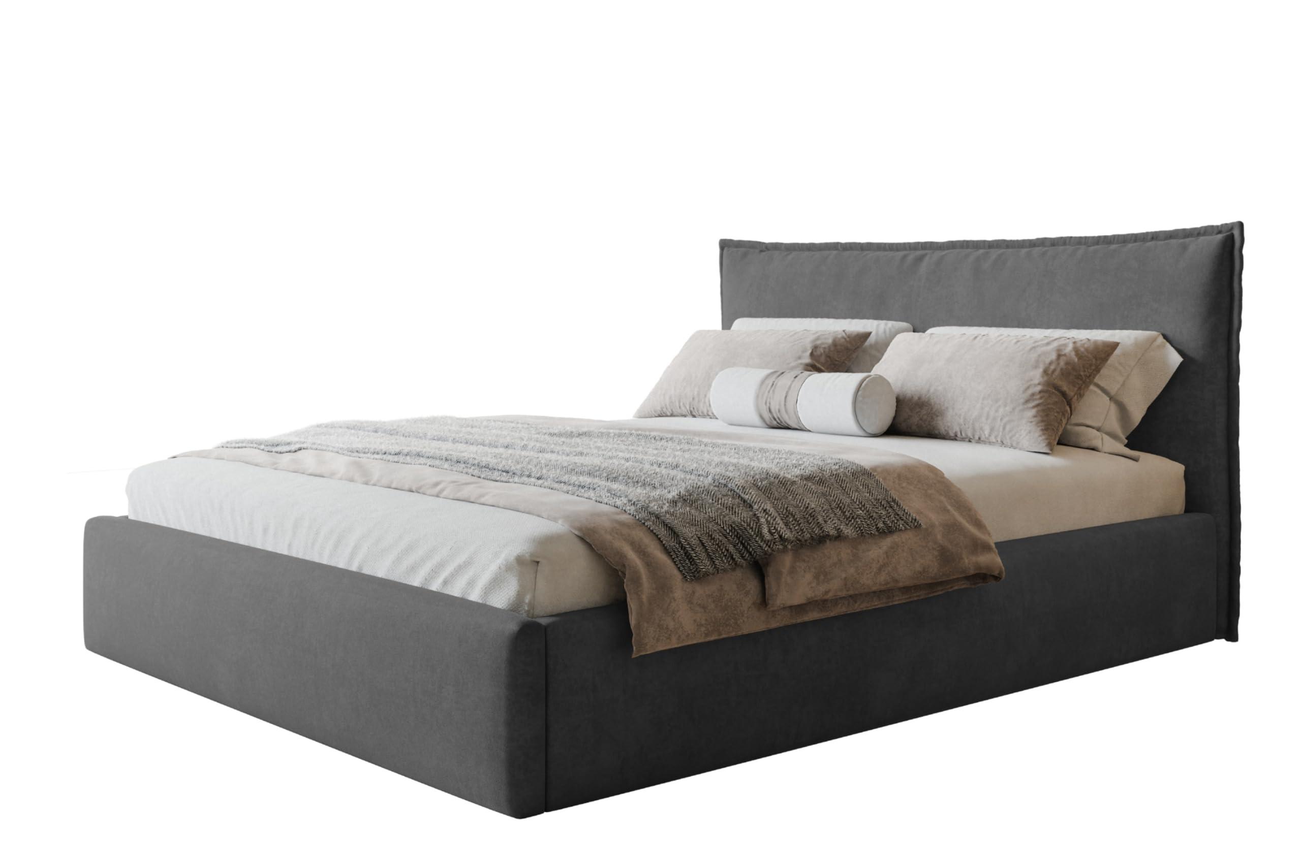 wohnli-moebel-suche-800001490321 Wohnli Möbelsuche - BETT 200x200 - Polsterbett mit Bettkasten und Metallrahmen - Modern Betten - Weicher Jasminstoff - Kollektion Rimini - Dunkelgrau