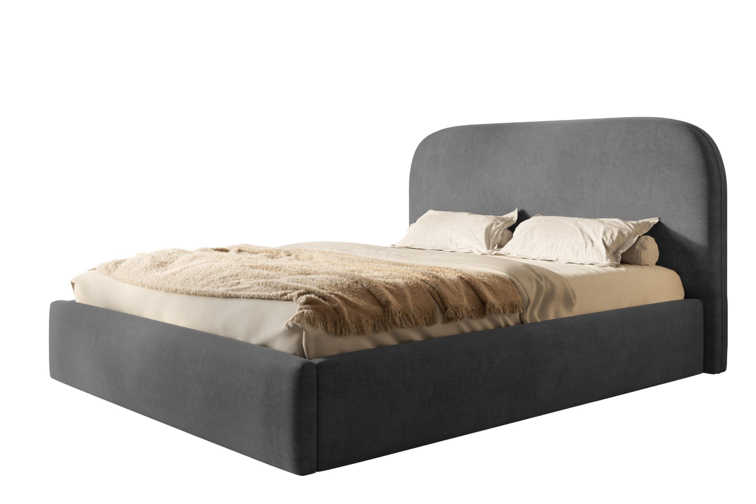 wohnli-moebel-suche-800001490344 Wohnli Möbelsuche - BETT 140x200 - Polsterbett mit Bettkasten und Holzrahmen - Modern Betten - Weicher Jasminstoff - Kollektion Verona - Dunkelgrau