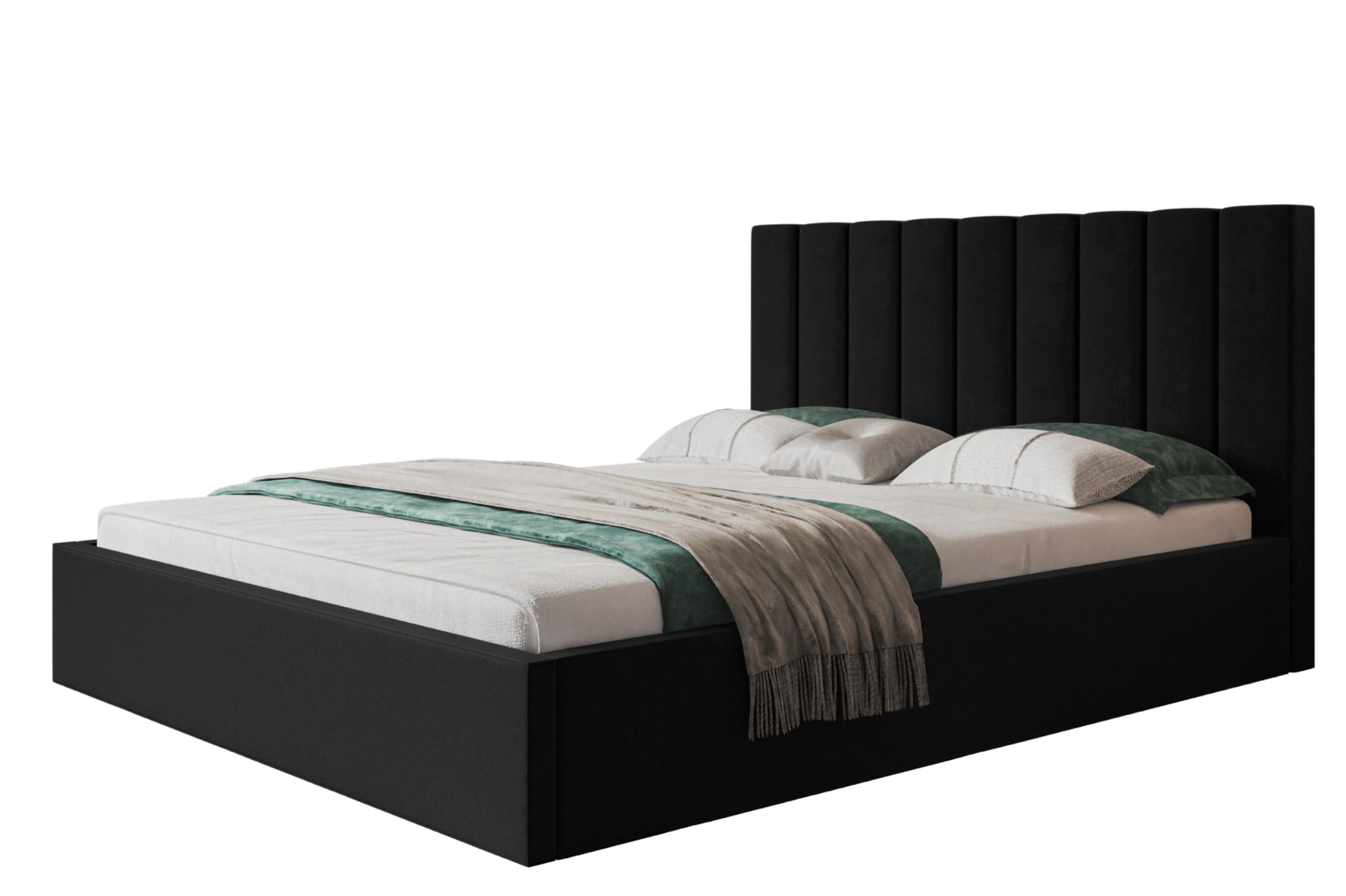 wohnli-moebel-suche-800001490351 Wohnli Möbelsuche - BETT 140x200 - Polsterbett mit Bettkasten und Holzrahmen - Modern Betten - Weicher Jasminstoff - Kollektion Sapporo - Schwarz