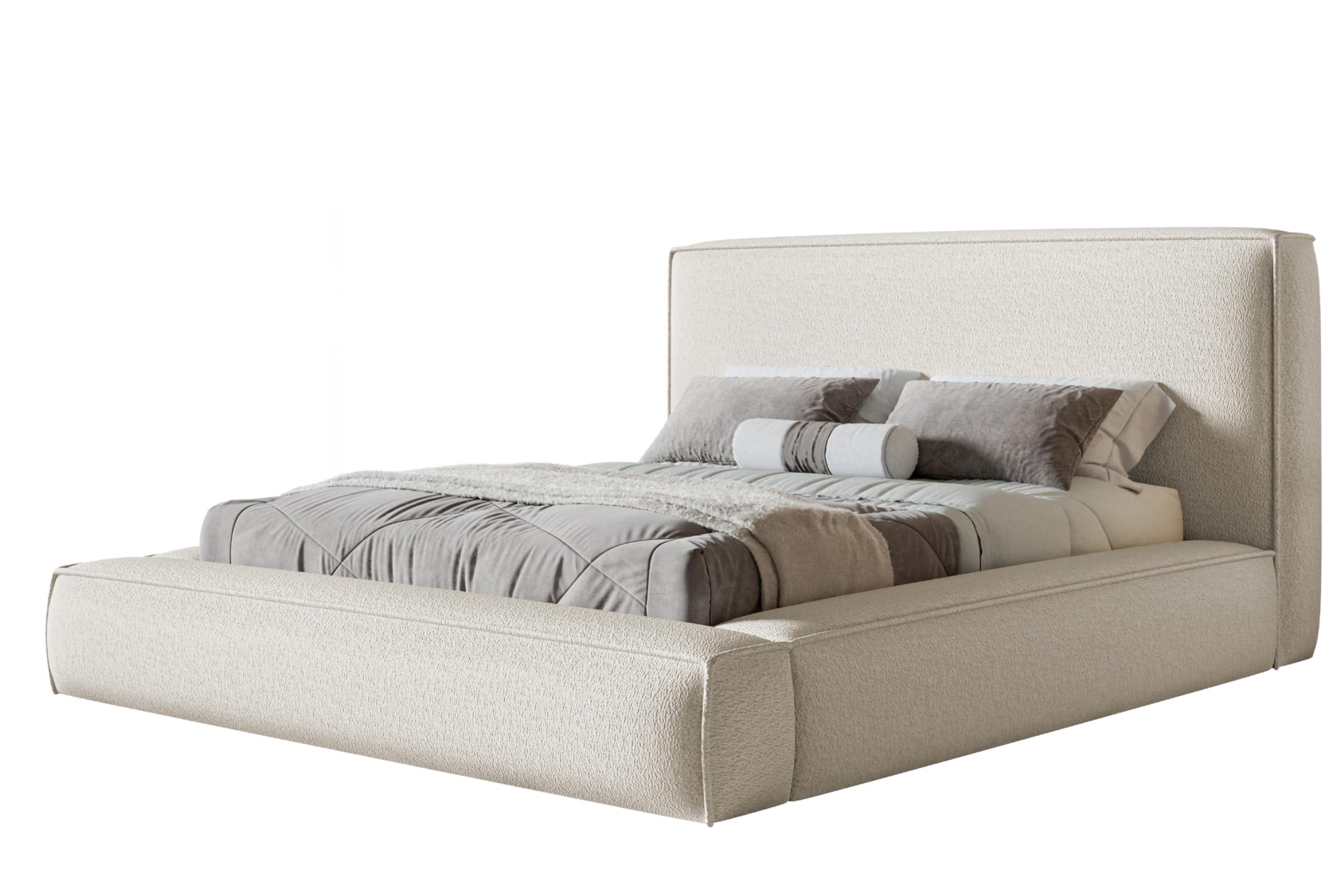 wohnli-moebel-suche-800001490491 Wohnli Möbelsuche - BETT 140x200 - Polsterbett mit Bettkasten und Metallrahmen - Modern Bett - Eleganter Catch-Me-Stoff - Kollektion Luna Maxi - Weiß