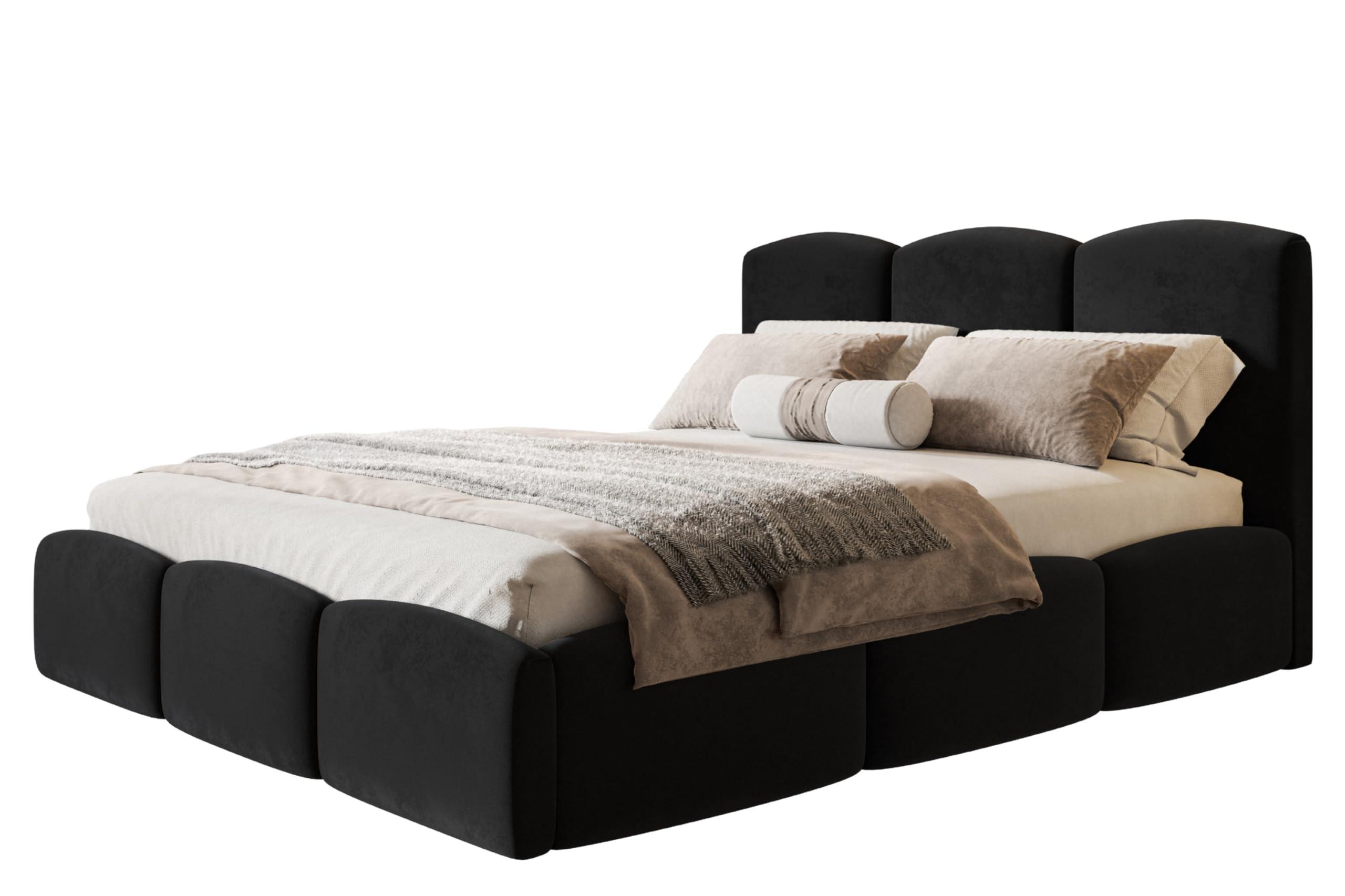 wohnli-moebel-suche-800001490494 Wohnli Möbelsuche - BETT 140x200 - Polsterbett mit Bettkasten und Holzrahmen - Modern Betten - Weicher Jasminstoff - Kollektion Zoya - Schwarz