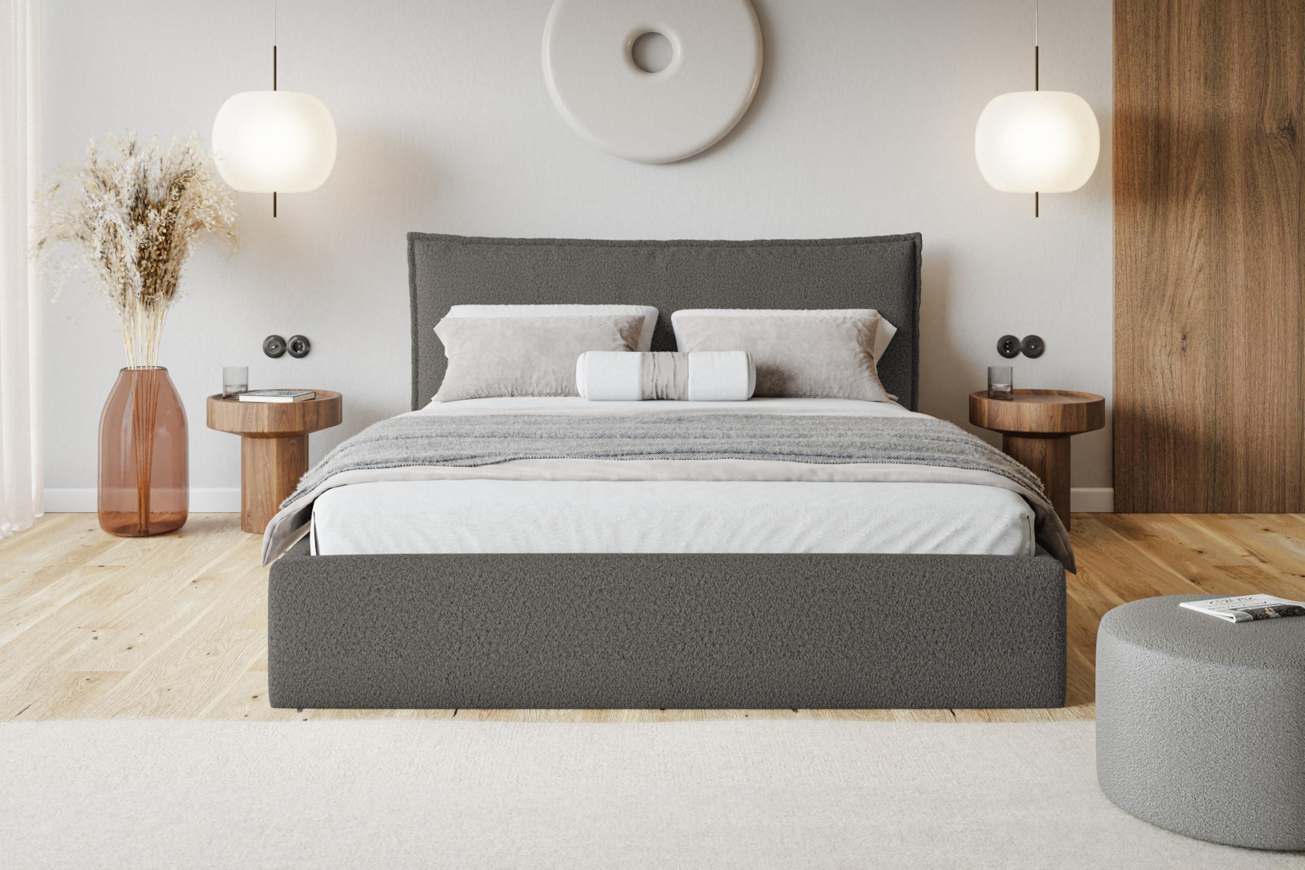 BETT 120x200 - Polsterbett mit Bettkasten und Metallrahmen - Modern Betten - Kuscheliger Catch-Me-Stoff - Kollektion Verona - Grau Textil Alpi-Möbel Möbel > Betten > Polsterbetten Grau