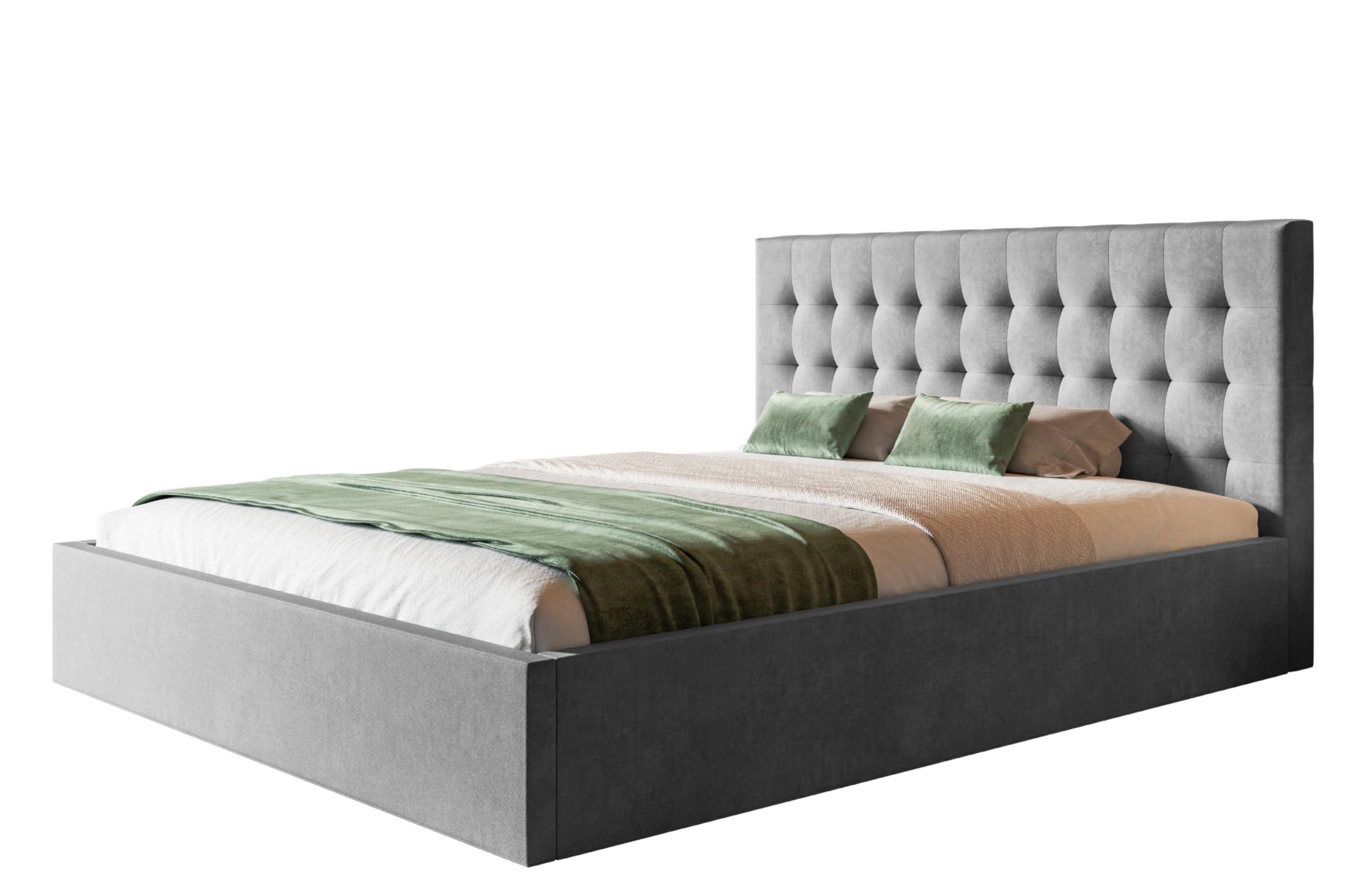 Wohnli Möbelsuche - BETT 140x200 - Polsterbett mit Bettkasten und Metallrahmen - Modern Betten - Weicher Jasminstoff - Kollektion Rio