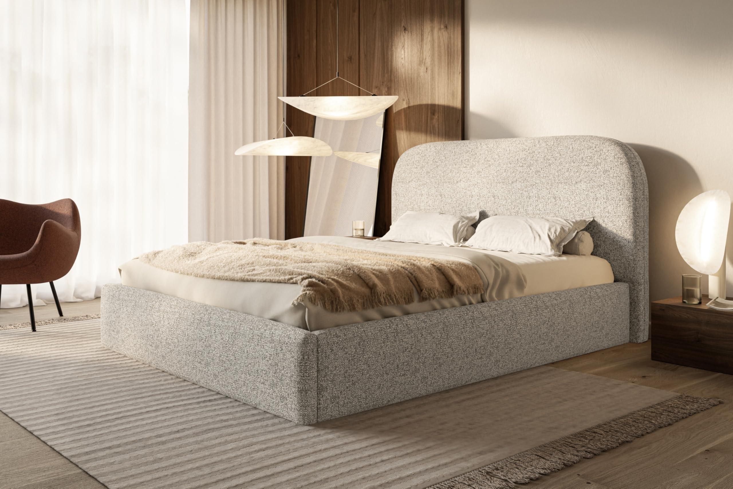 BETT 160x200 - Polsterbett mit Bettkasten und Metallrahmen - Modern Betten - Eleganter Puente-Stoff - Kollektion Verona - Beige Melange Textil Alpi-Möbel Möbel > Betten > Polsterbetten Beige
