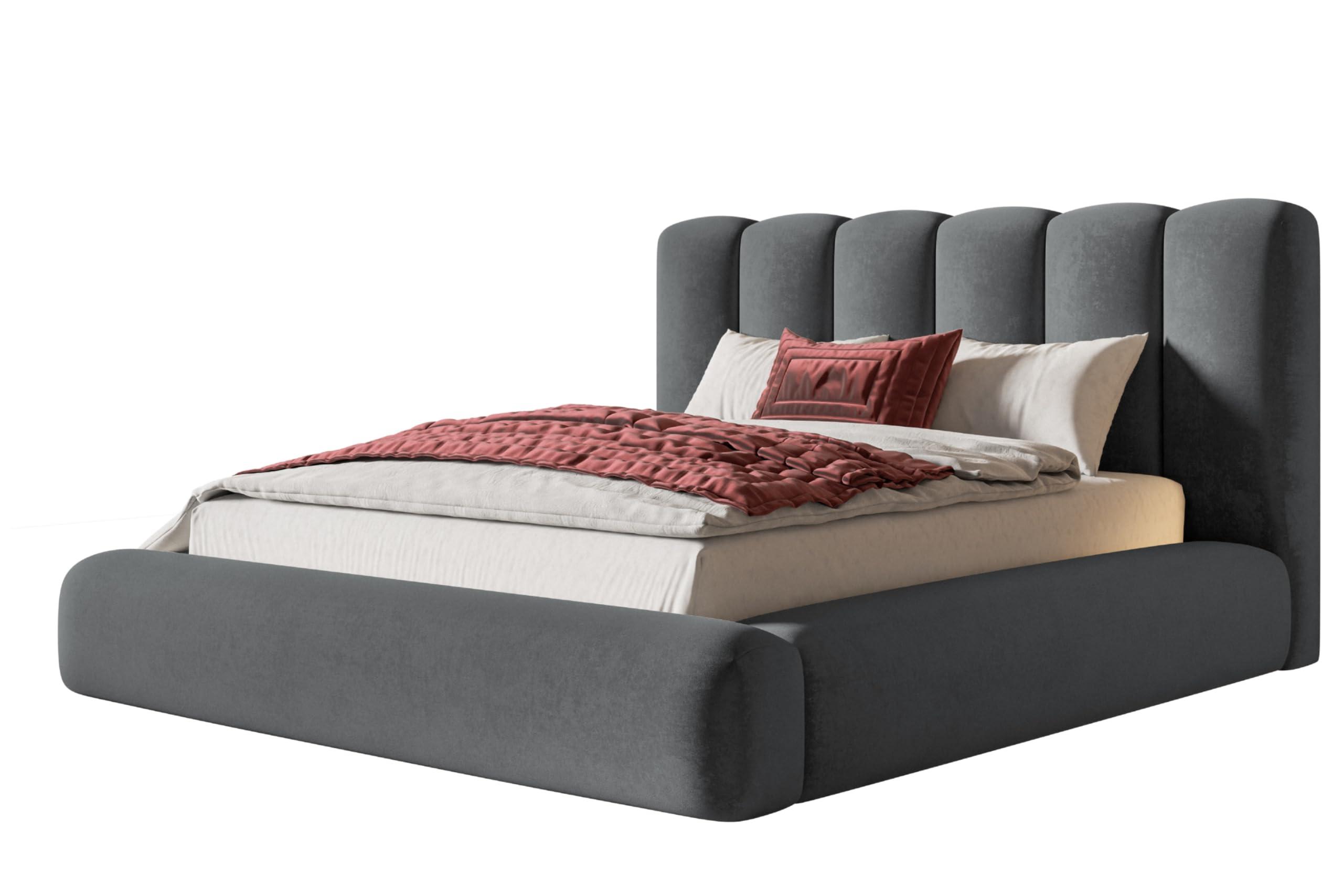 wohnli-moebel-suche-800001490611 Wohnli Möbelsuche - BETT 180x200 - Polsterbett mit Bettkasten und Metallrahmen - Modern Bett - Eleganter Jasmine-Stoff - Kollektion Alva Maxi - Grau