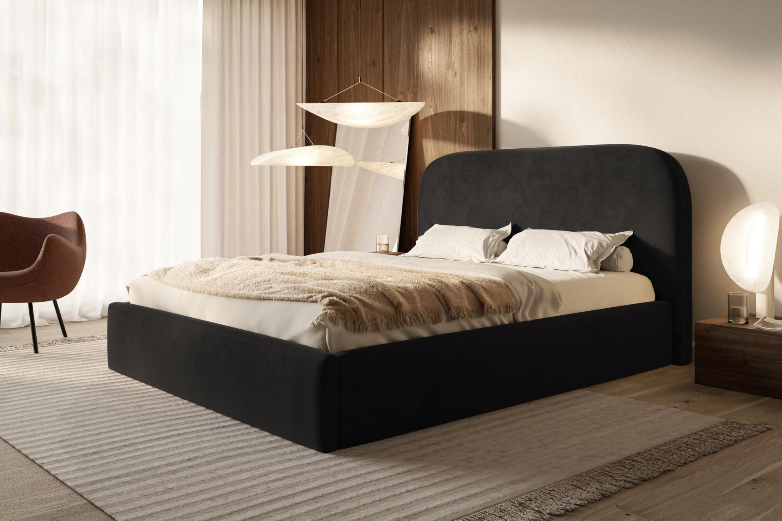 BETT 200x200 - Polsterbett mit Bettkasten und Metallrahmen - Modern Betten - Amor-Samtstoff - Kollektion Verona - Schwarz Textil Alpi-Möbel Möbel > Betten > Polsterbetten Schwarz