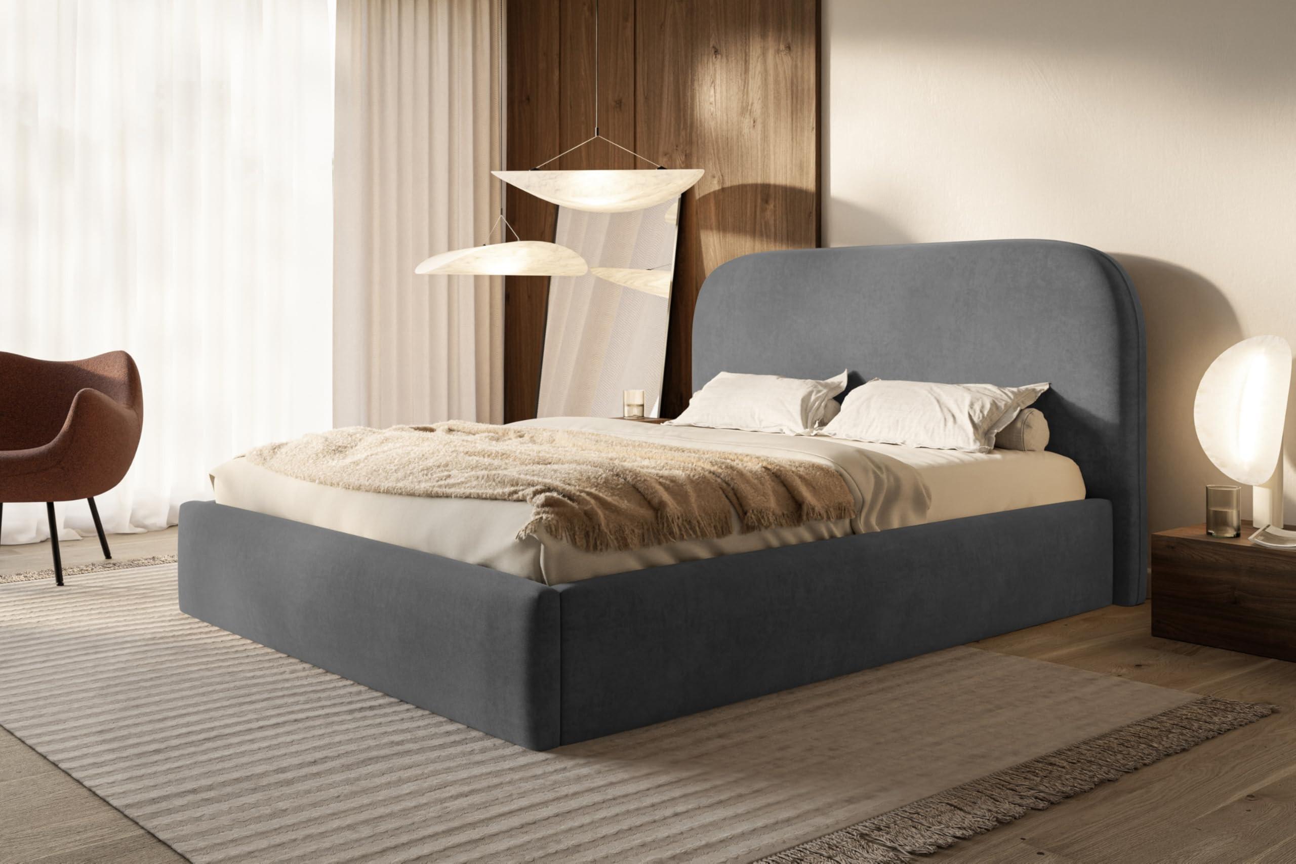 BETT 160x200 - Polsterbett mit Bettkasten und Holzrahmen - Modern Betten - Weicher Jasminstoff - Kollektion Verona - Dunkelgrau Textil Alpi-Möbel Möbel > Betten > Polsterbetten Grau