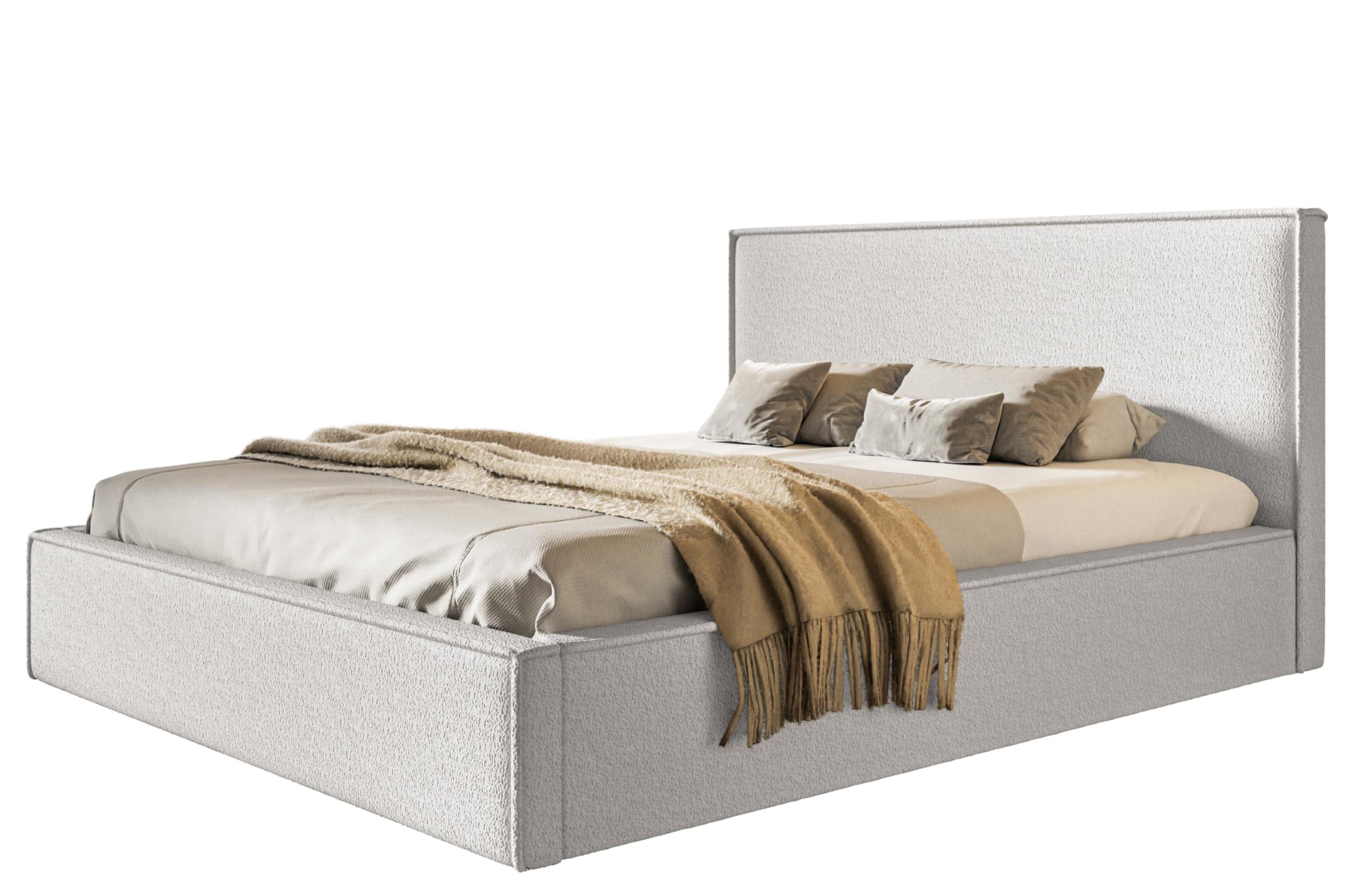 wohnli-moebel-suche-800001490653 Wohnli Möbelsuche - BETT 160x200 - Polsterbett mit Bettkasten und Holzrahmen - Modern Betten - Kuscheliger Catch-Me-Stoff - Kollektion Milano - Weiß