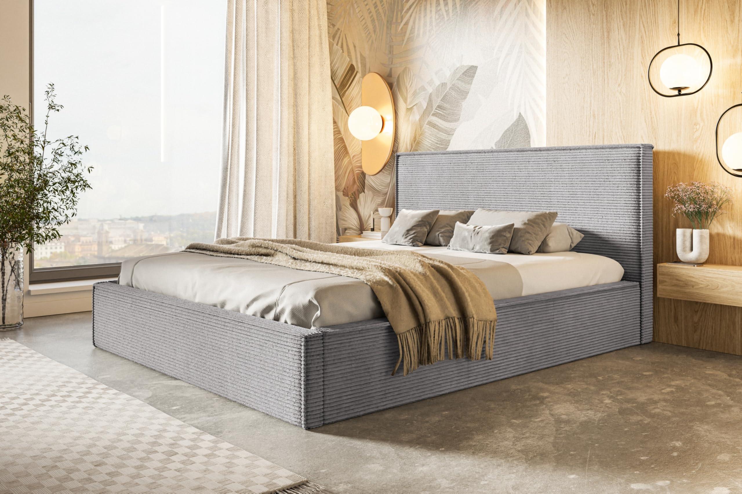 BETT 90x200 - Polsterbett mit Bettkasten und Holzrahmen - Modern Betten - Hochwertiger Poso-Stoff - Kollektion Milano - Grau Textil Alpi-Möbel Möbel > Betten > Polsterbetten Grau