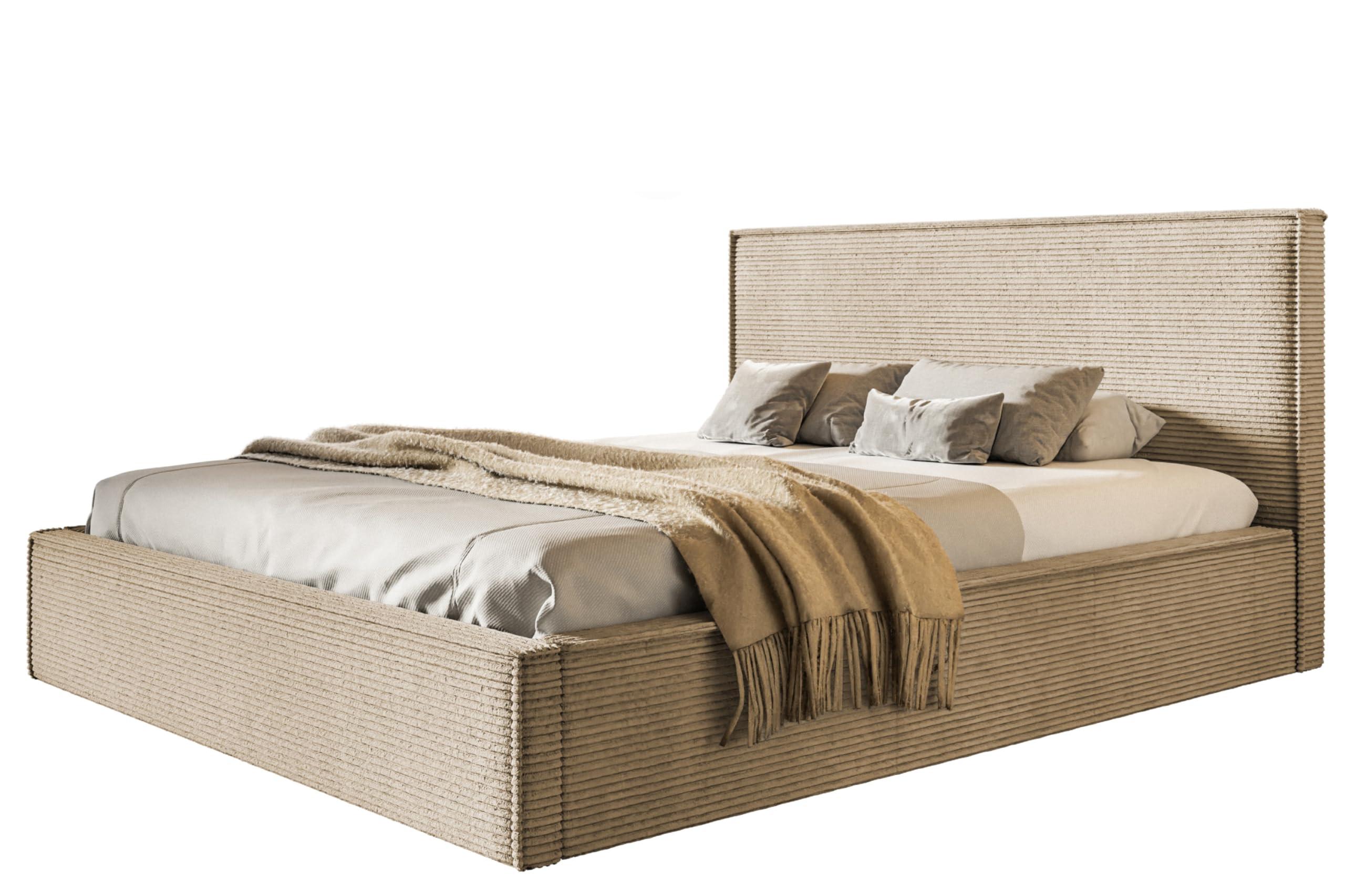 wohnli-moebel-suche-800001490710 Wohnli Möbelsuche - BETT 160x200 - Polsterbett mit Bettkasten und Metallrahmen - Modern Betten - Hochwertiger Poso-Stoff - Kollektion Milano - Dunkelbeige