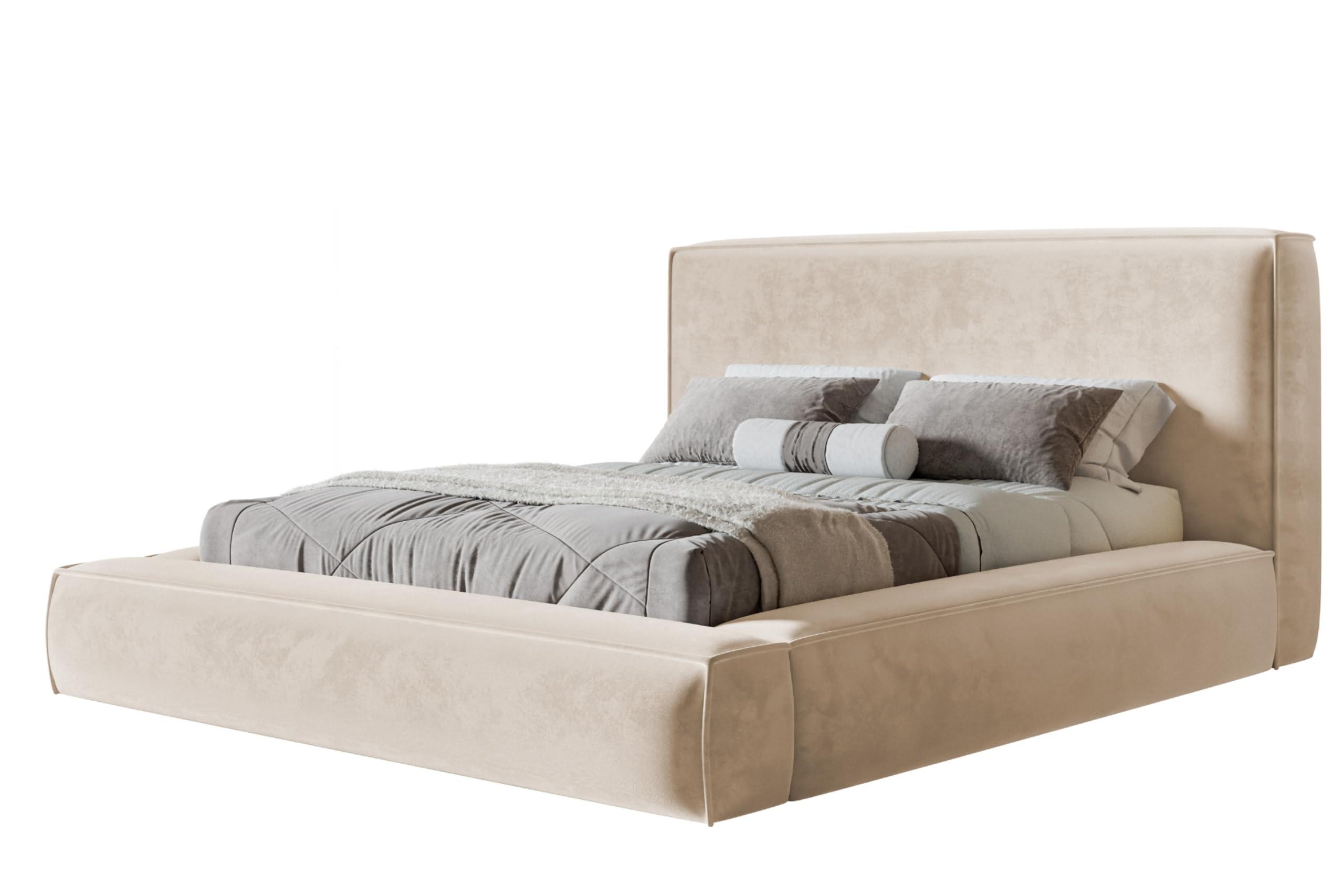 wohnli-moebel-suche-800001490717 Wohnli Möbelsuche - BETT 160x200 - Polsterbett mit Bettkasten und Holzrahmen - Modern Bett - Eleganter Amor-Velvet-Stoff - Kollektion Luna Maxi - Beige