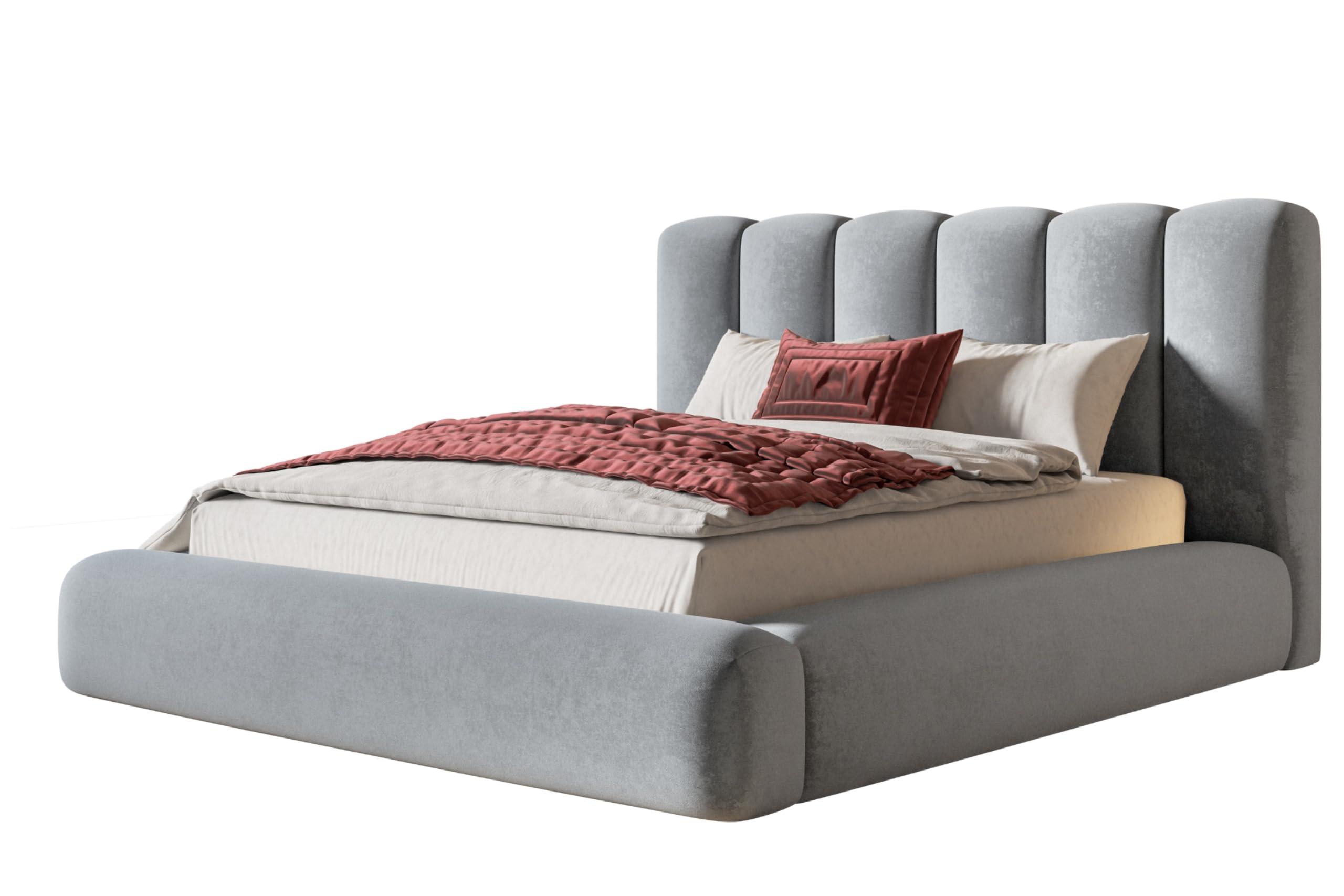 wohnli-moebel-suche-800001490753 Wohnli Möbelsuche - BETT 180x200 - Polsterbett mit Bettkasten und Metallrahmen - Modern Bett - Eleganter Jasmine-Stoff - Kollektion Alva Maxi - Hellgrau