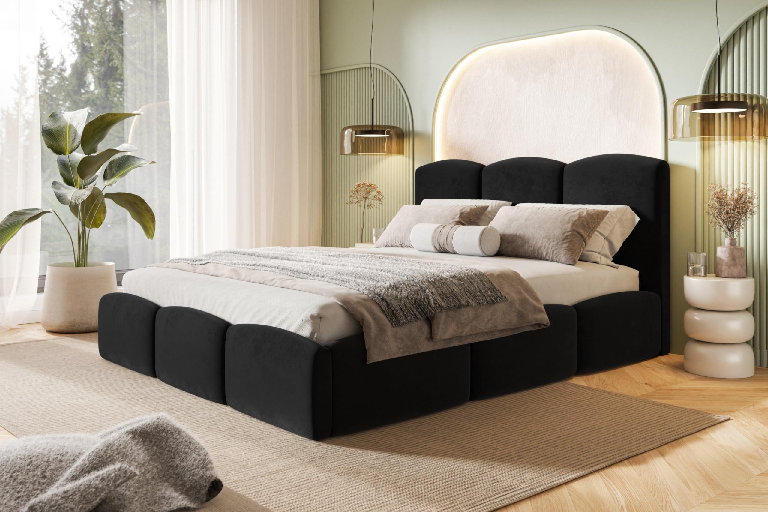 BETT 120x200 - Polsterbett mit Bettkasten und Holzrahmen - Modern Betten - Weicher Jasminstoff - Kollektion Zoya - Schwarz Textil Alpi-Möbel Möbel > Betten > Polsterbetten Schwarz
