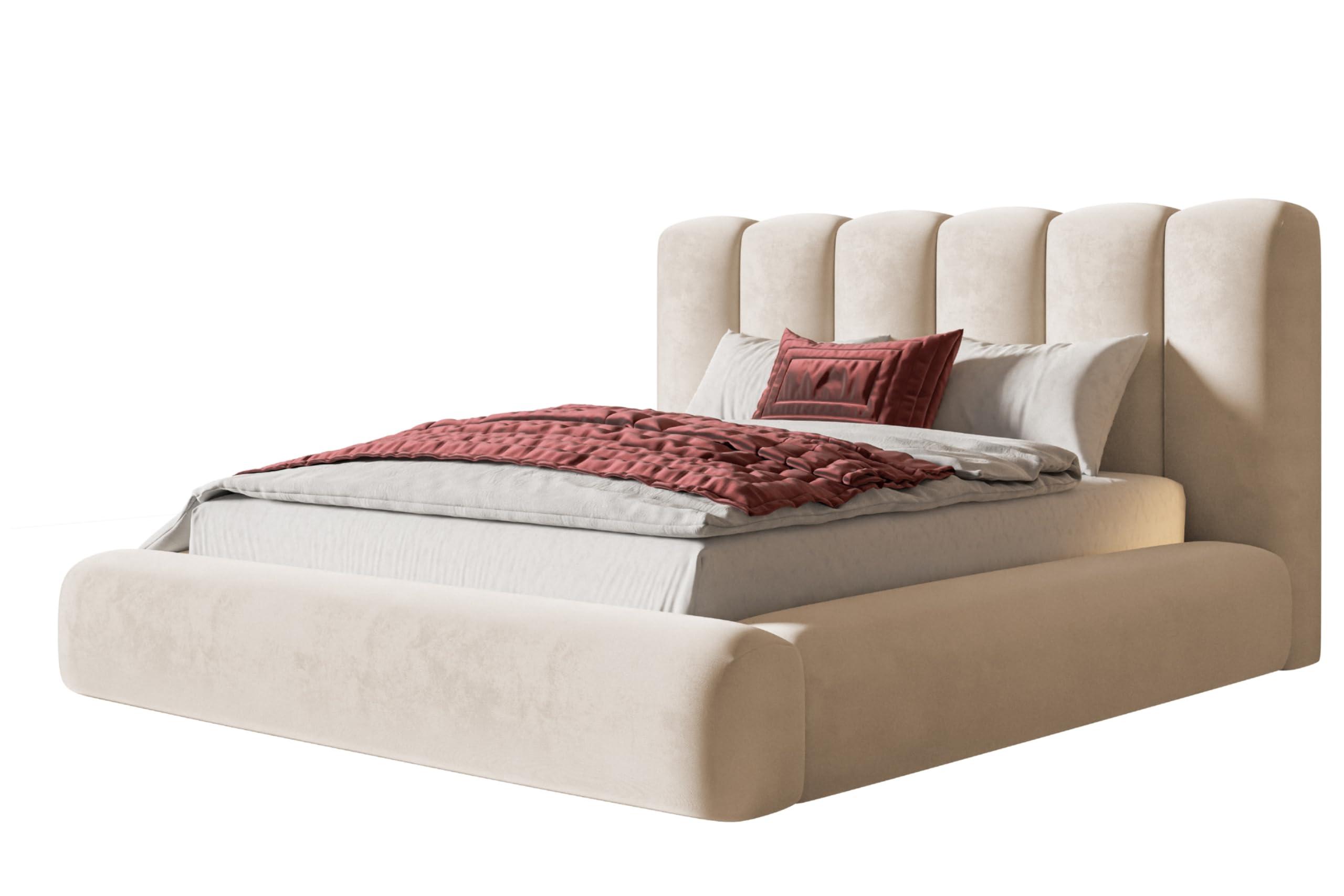 wohnli-moebel-suche-800001490823 Wohnli Möbelsuche - BETT 140x200 - Polsterbett mit Bettkasten und Metallrahmen - Modern Bett - Eleganter Amor-Velvet-Stoff - Kollektion Alva Maxi - Beige