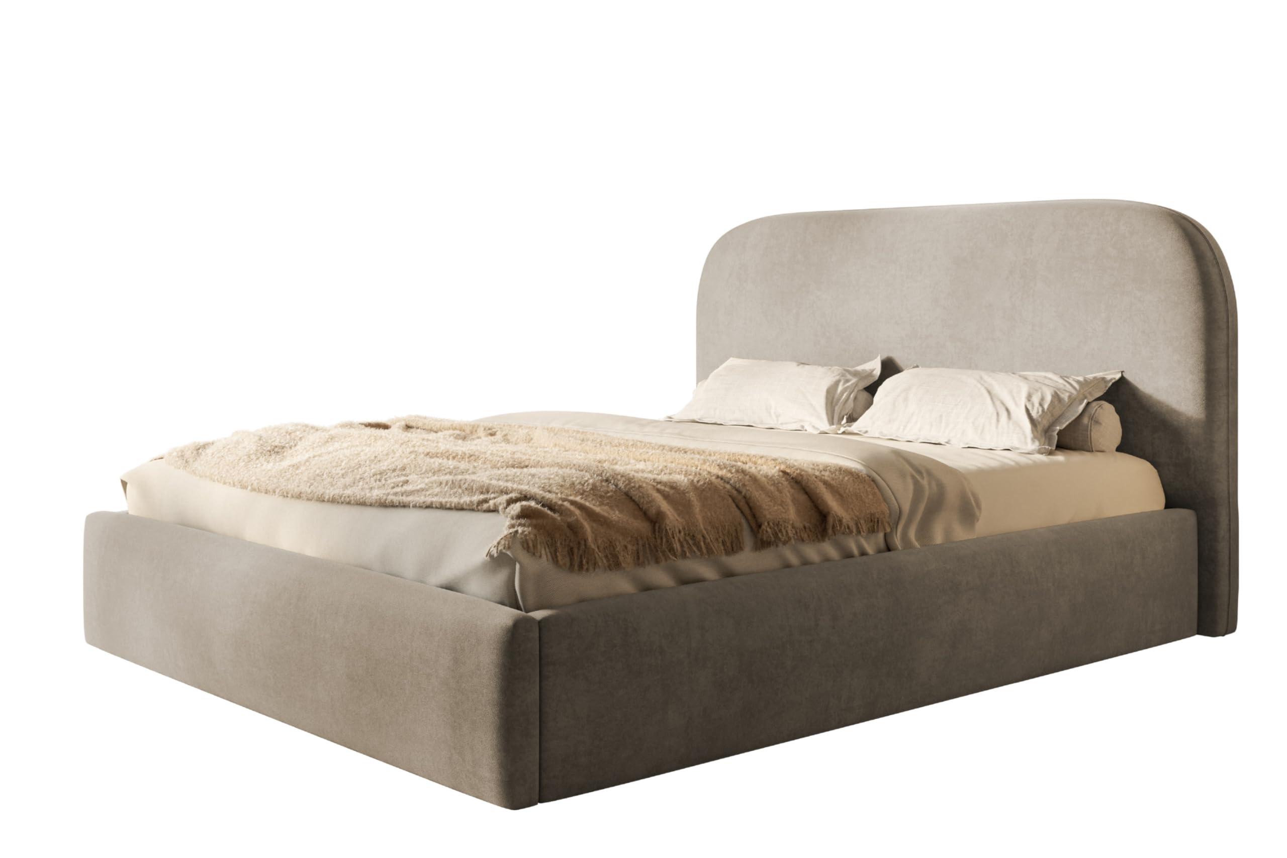 wohnli-moebel-suche-800001490880 Wohnli Möbelsuche - BETT 140x200 - Polsterbett mit Bettkasten und Metallrahmen - Modern Betten - Weicher Jasminstoff - Kollektion Verona - Beige