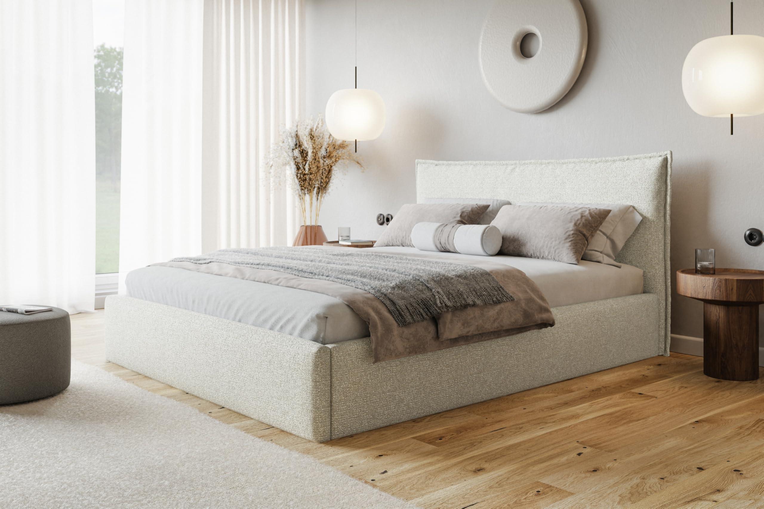 BETT 120x200 - Polsterbett mit Bettkasten und Metallrahmen - Modern Betten - Eleganter Puente-Stoff - Kollektion Rimini - Beige Textil Alpi-Möbel Möbel > Betten > Polsterbetten Beige