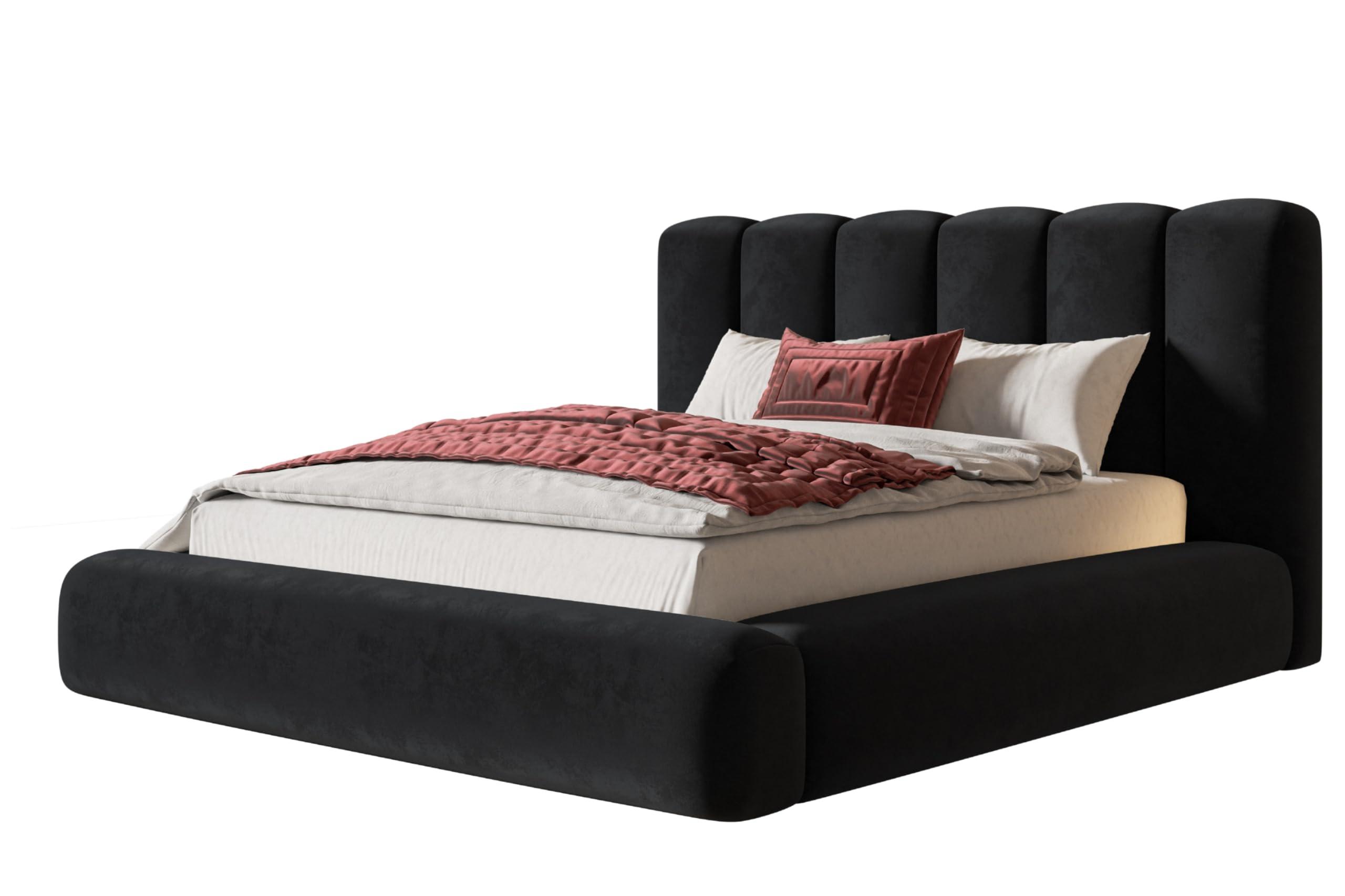 wohnli-moebel-suche-800001490904 Wohnli Möbelsuche - BETT 140x200 - Polsterbett mit Bettkasten und Metallrahmen - Modern Bett - Eleganter Amor-Velvet-Stoff - Kollektion Alva Maxi - Schwarz