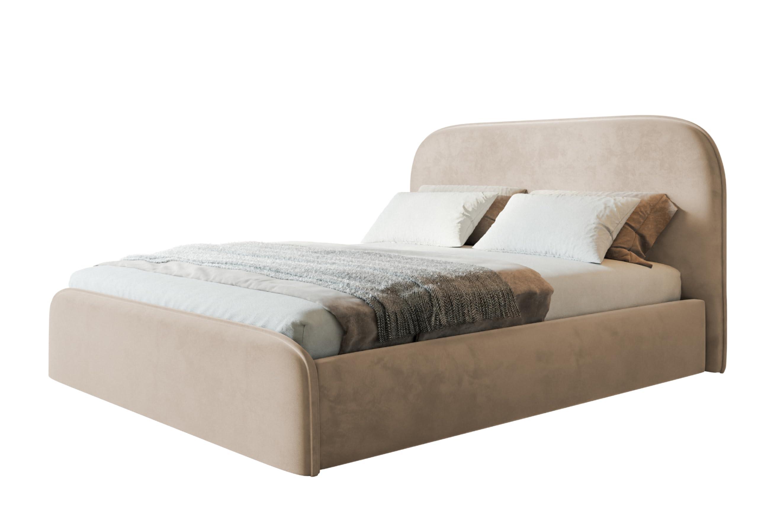 wohnli-moebel-suche-800001490918 Wohnli Möbelsuche - BETT 140x200 - Polsterbett mit Bettkasten und Metallrahmen - Modern Betten - Amor-Samtstoff - Kollektion Vienna - Beige