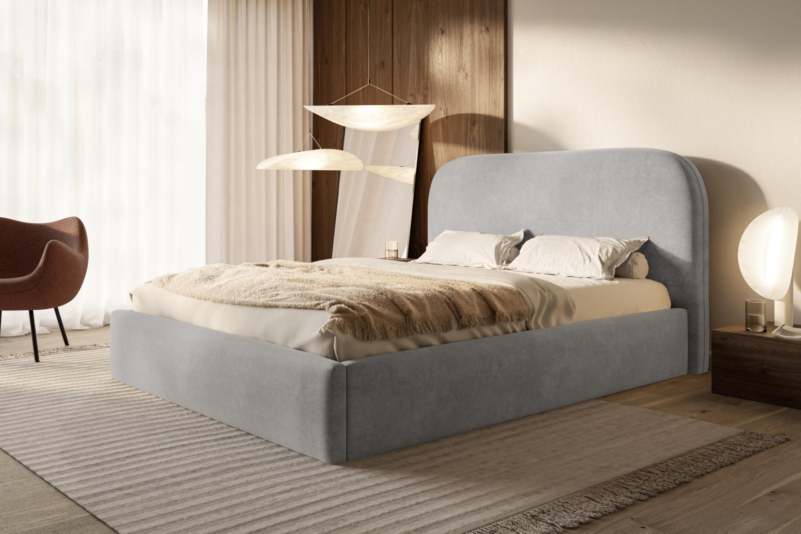 BETT 160x200 - Polsterbett mit Bettkasten und Holzrahmen - Modern Betten - Weicher Jasminstoff - Kollektion Verona - Grau Textil Alpi-Möbel Möbel > Betten > Polsterbetten Grau