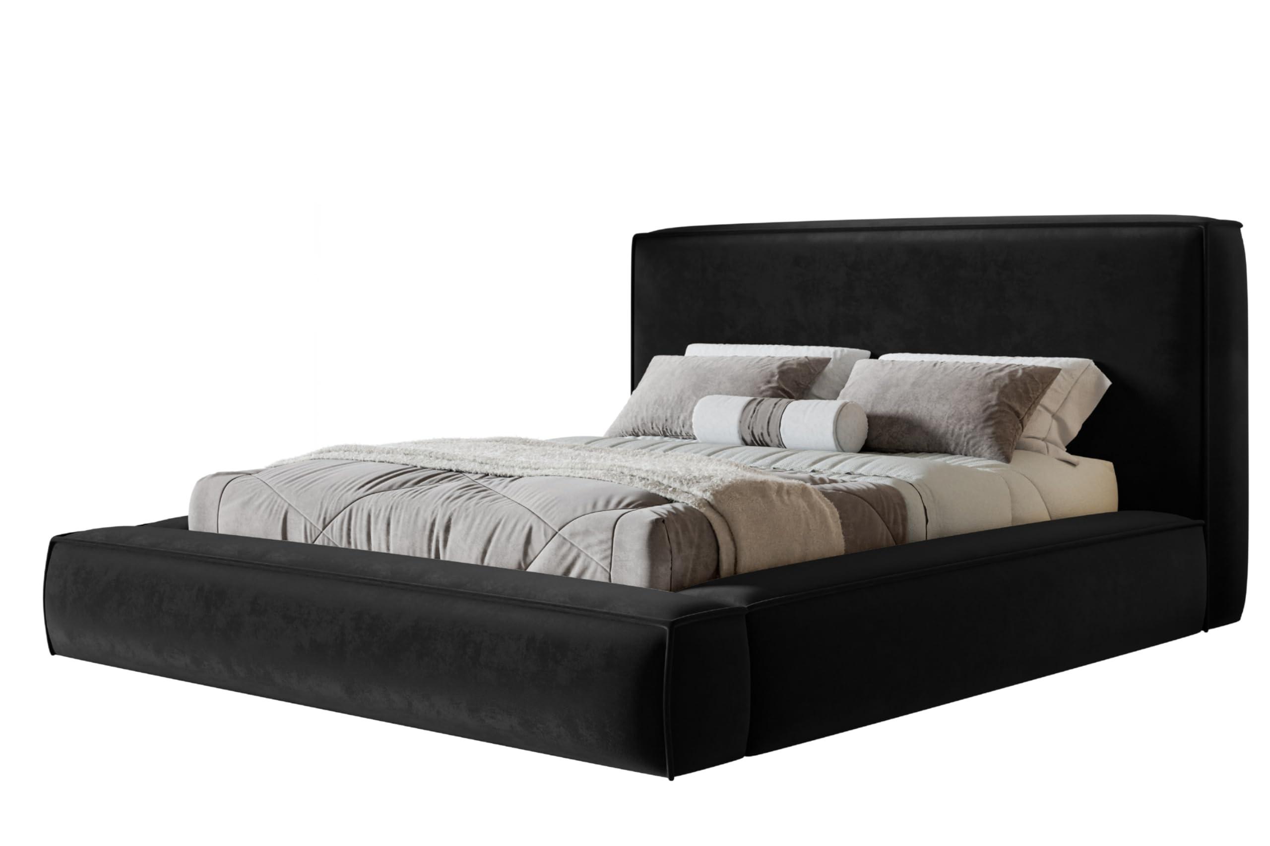 wohnli-moebel-suche-800001490996 Wohnli Möbelsuche - BETT 140x200 - Polsterbett mit Bettkasten und Metallrahmen - Modern Bett - Eleganter Amor-Velvet-Stoff - Kollektion Luna Maxi - Schwarz