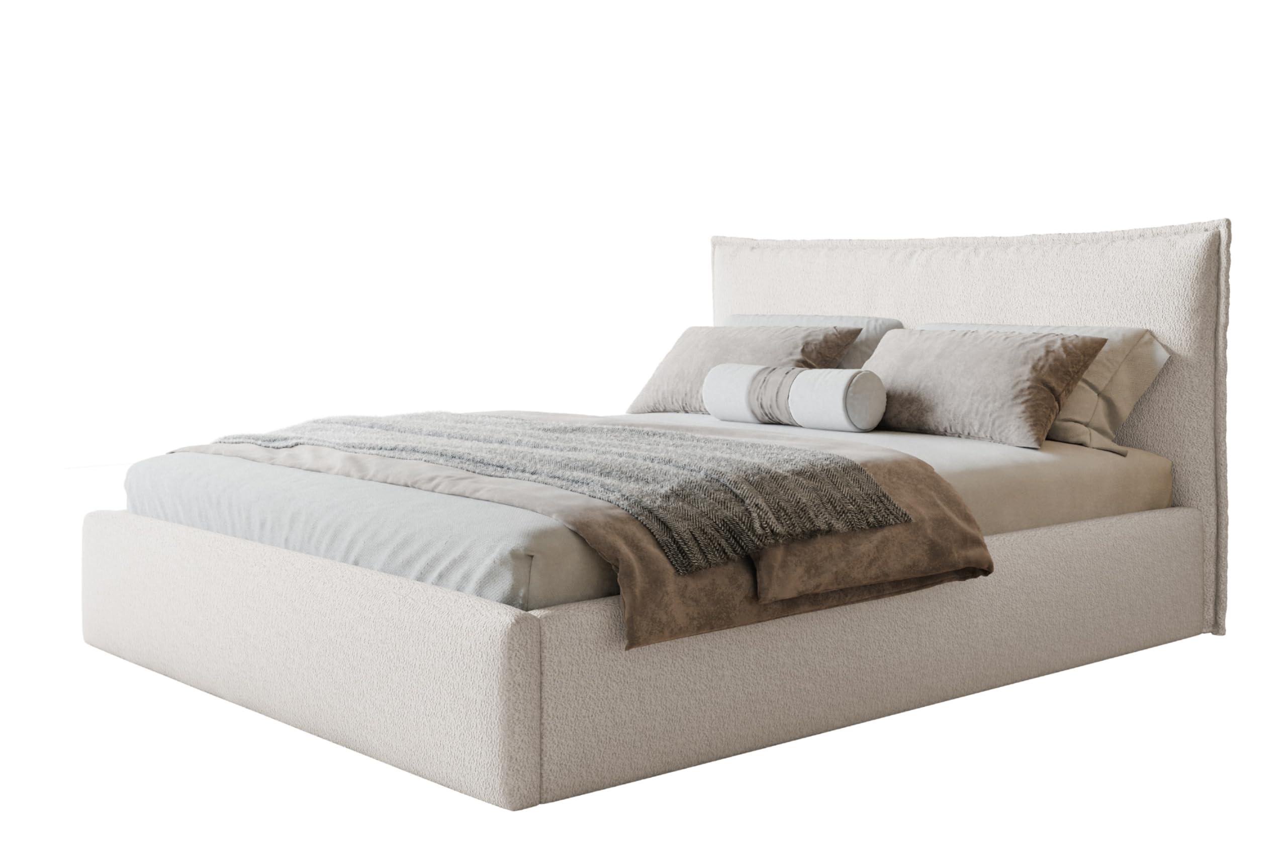 wohnli-moebel-suche-800001491001 Wohnli Möbelsuche - BETT 140x200 - Polsterbett mit Bettkasten und Metallrahmen - Modern Betten - Kuscheliger Catch-Me-Stoff - Kollektion Verona - Weiß