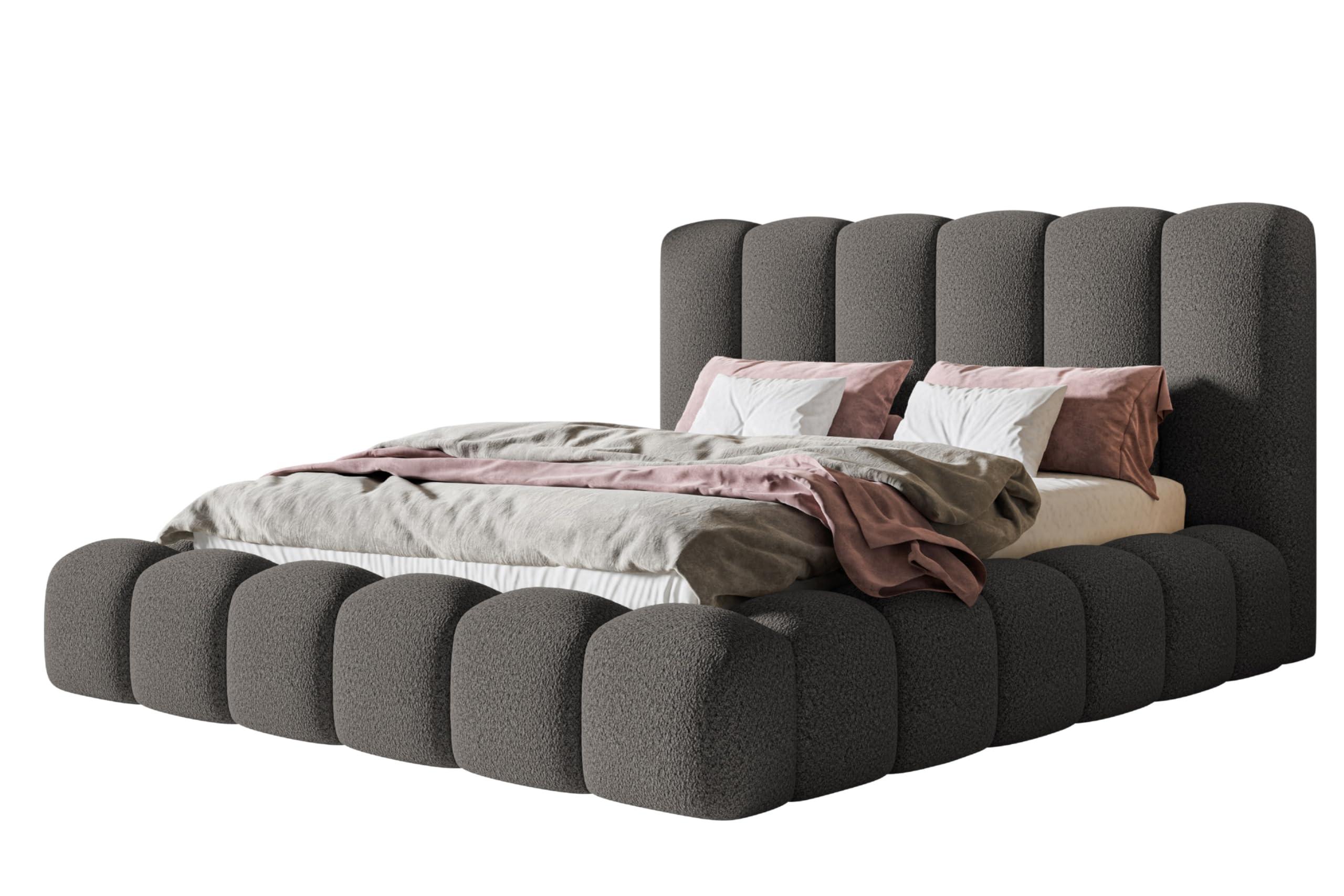 wohnli-moebel-suche-800001491037 Wohnli Möbelsuche - BETT 180x200 - Polsterbett mit Bettkasten und Holzrahmen - Modern Bett - Eleganter Catch Me-Stoff - Kollektion Nora Maxi - Grau