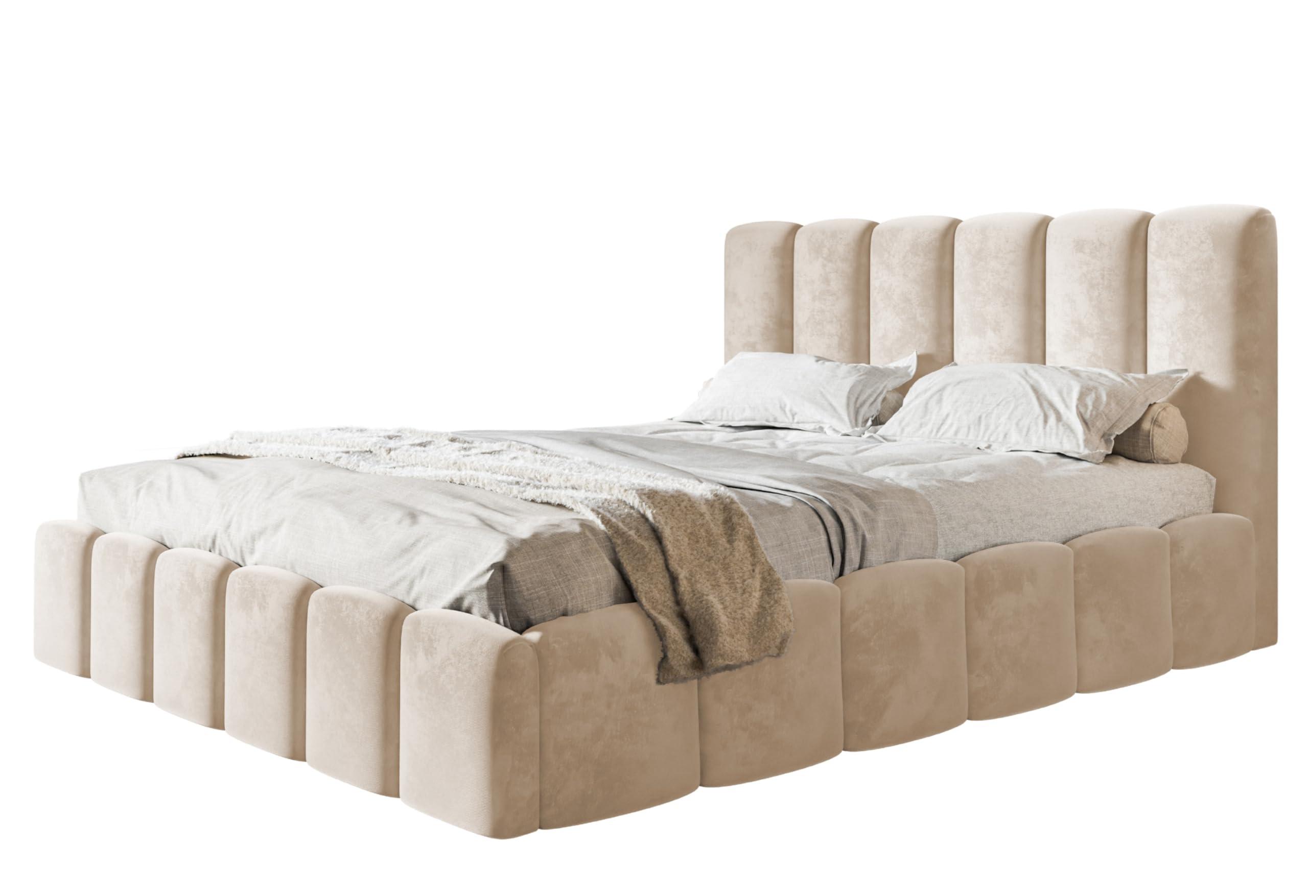 wohnli-moebel-suche-800001491049 Wohnli Möbelsuche - BETT 180x200 - Polsterbett mit Bettkasten und Metallrahmen - Modern Betten - Amor-Samtstoff - Kollektion Lucy - Beige