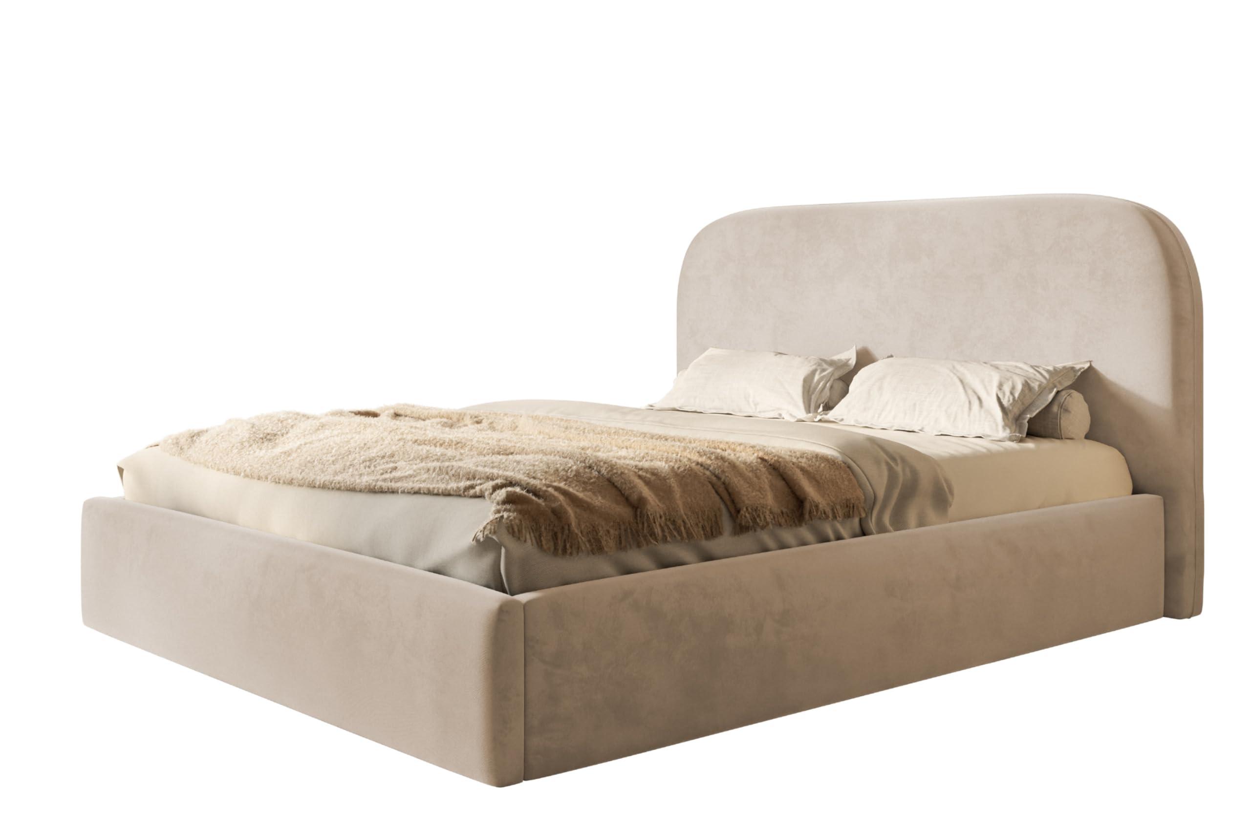 wohnli-moebel-suche-800001491089 Wohnli Möbelsuche - BETT 160x200 - Polsterbett mit Bettkasten und Holzrahmen - Modern Betten - Amor-Samtstoff - Kollektion Verona - Beige