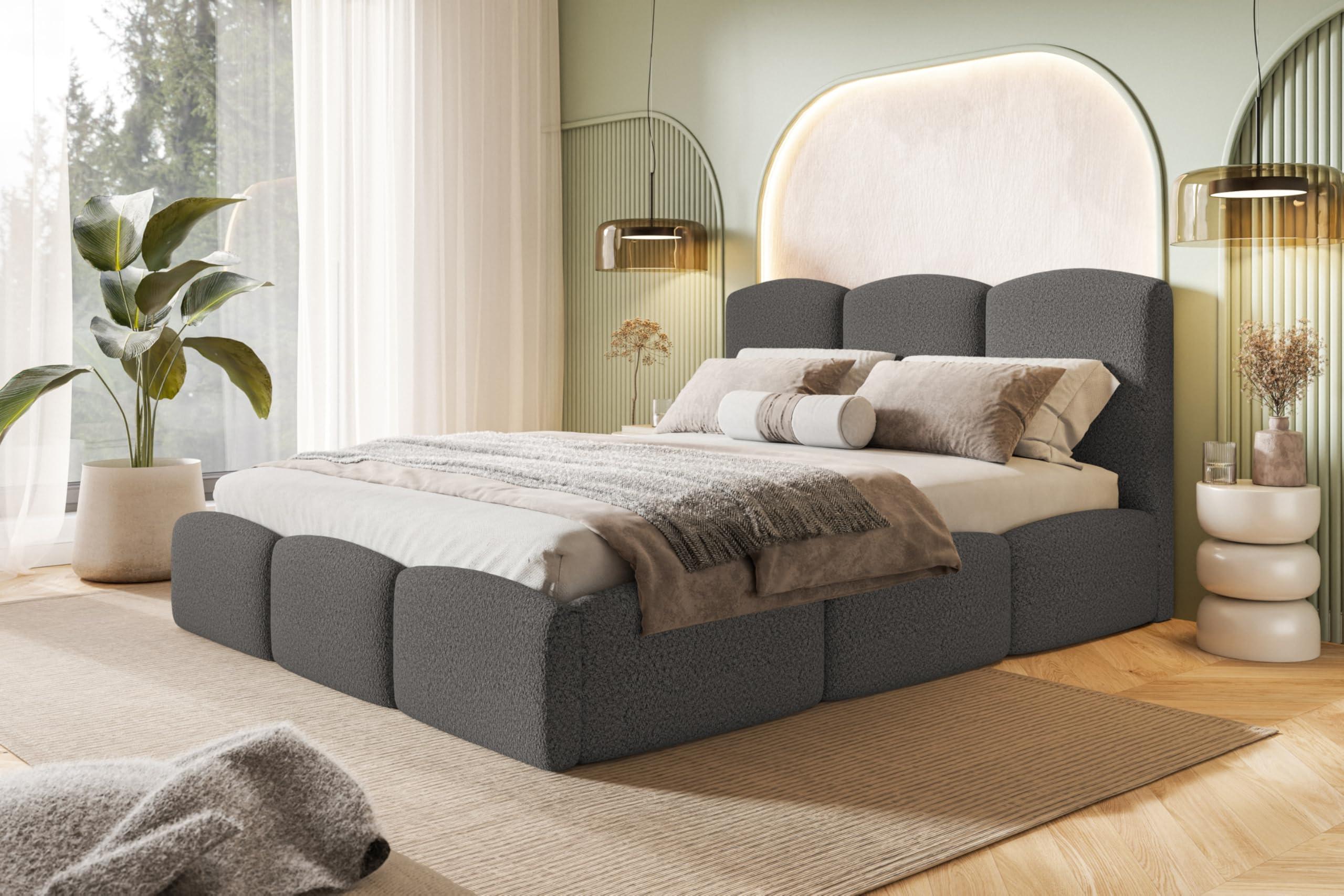 BETT 180x200 - Polsterbett mit Bettkasten und Holzrahmen - Modern Betten - Kuscheliger Catch-Me-Stoff - Kollektion Zoya - Grau Textil Alpi-Möbel Möbel > Betten > Polsterbetten Grau