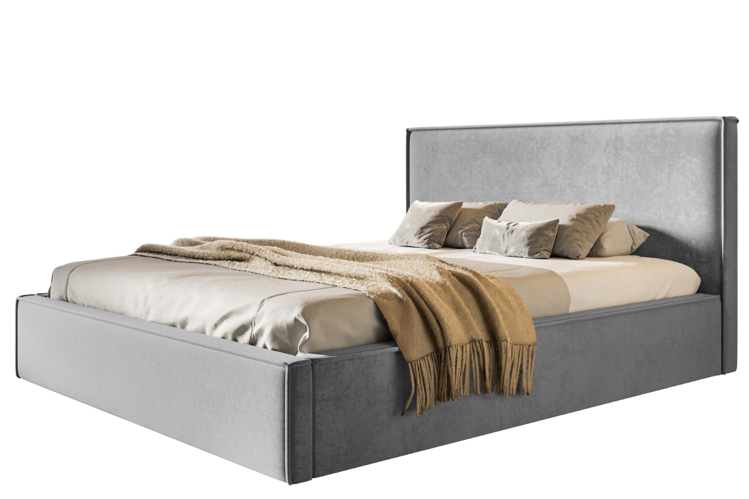 wohnli-moebel-suche-800001491174 Wohnli Möbelsuche - BETT 140x200 - Polsterbett mit Bettkasten und Holzrahmen - Modern Betten - Weicher Jasminstoff - Kollektion Milano - Grau